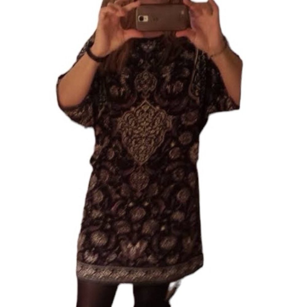 Studio M Elaborate Purple Floral Tie-back Loose Sleeve Dress Size M Smocked - Picture 16 of 16